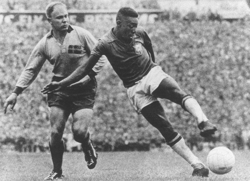 Pele in action in the 1958 World Cup Final.